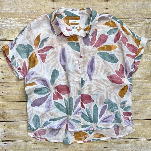 Nicole Miller Tops - Nicole Miller 100% Linen Colorful Print Button Up Shirt